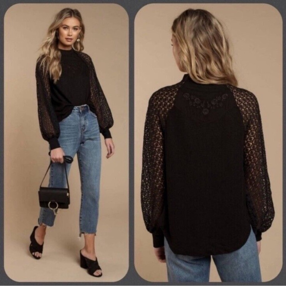 Free People Sweetest Thing Thermal Top Embroidered Crochet Lace Blouse sz xs